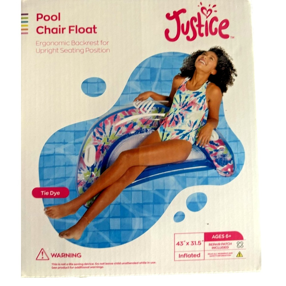 Justice Inflatable‎ Chill-Out Pool Chair Float Tie Dye Brand New Ships Fast